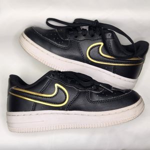 Nike Force 1 Metallic Swoosh Black/Gold Sneakers Youth  Size 12C